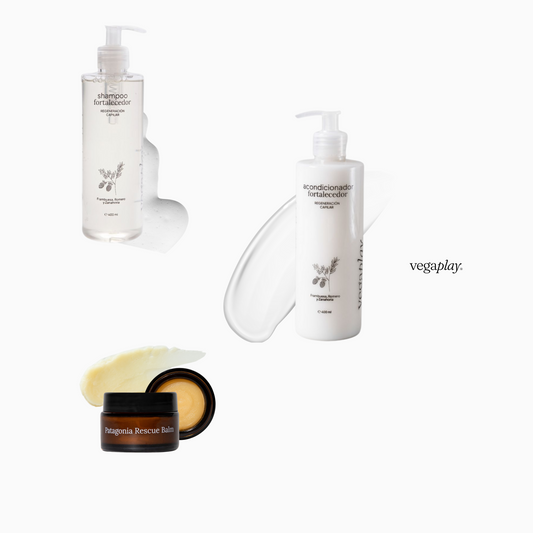 KIT VEGAPLAY® RUTINA CAPILAR PELO FUERTE– Fortalecedor + Bálsamo Reparador