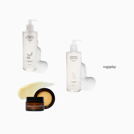 KIT VEGAPLAY® RUTINA CAPILAR Shampoo – Fortalecedor + Shampoo y Bálsamo Reparador