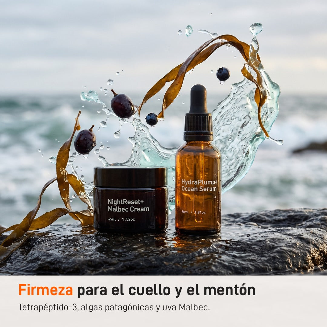 Kit Cuello Milaborit: HydraPlump+ Ocean Serum y NightReset+ Malbec Cream