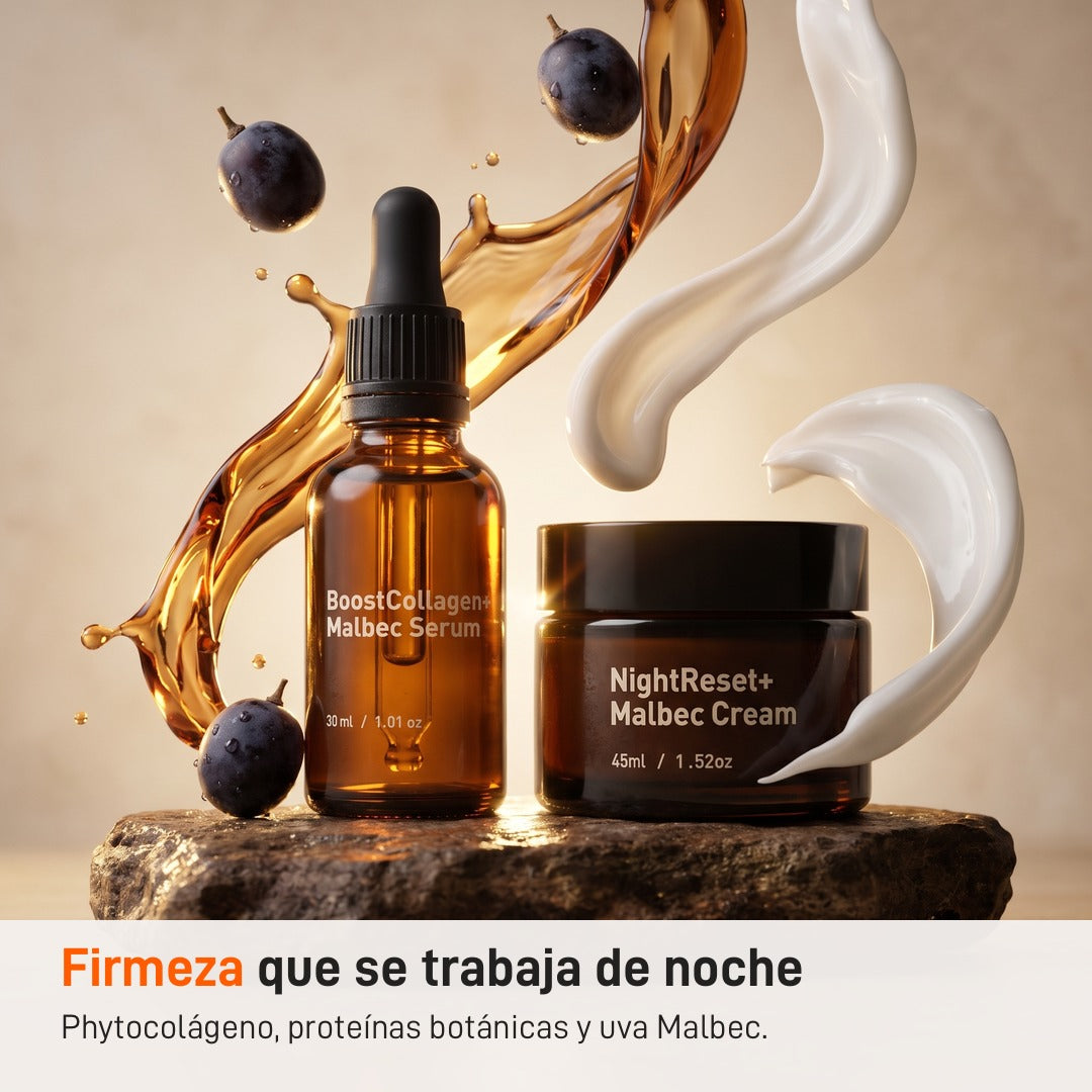 Kit Reafirmante Milaborit: sérum Boost Collagen y crema Night Reset+ con uva Malbec
