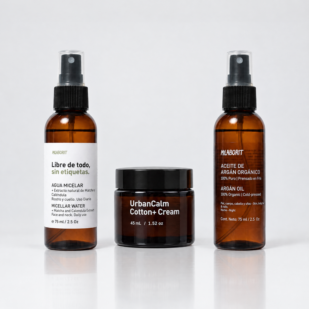 Kit Barrera de la Piel Milaborit: Agua Micelar, UrbanCalm Cotton Cream y Aceite de Argán